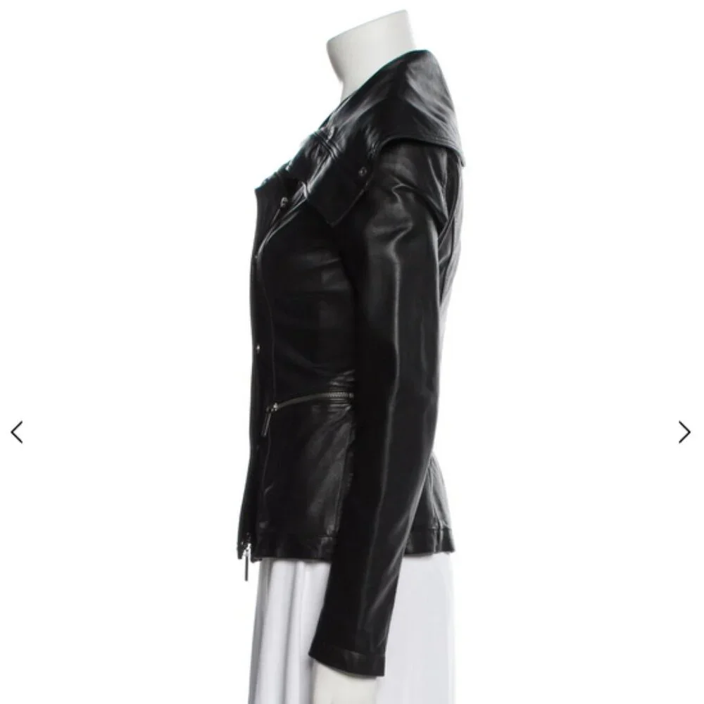 Vince Women’s Black Leather Moto Biker Jacket XS Full Zip Authentic - Picture 7 of 8